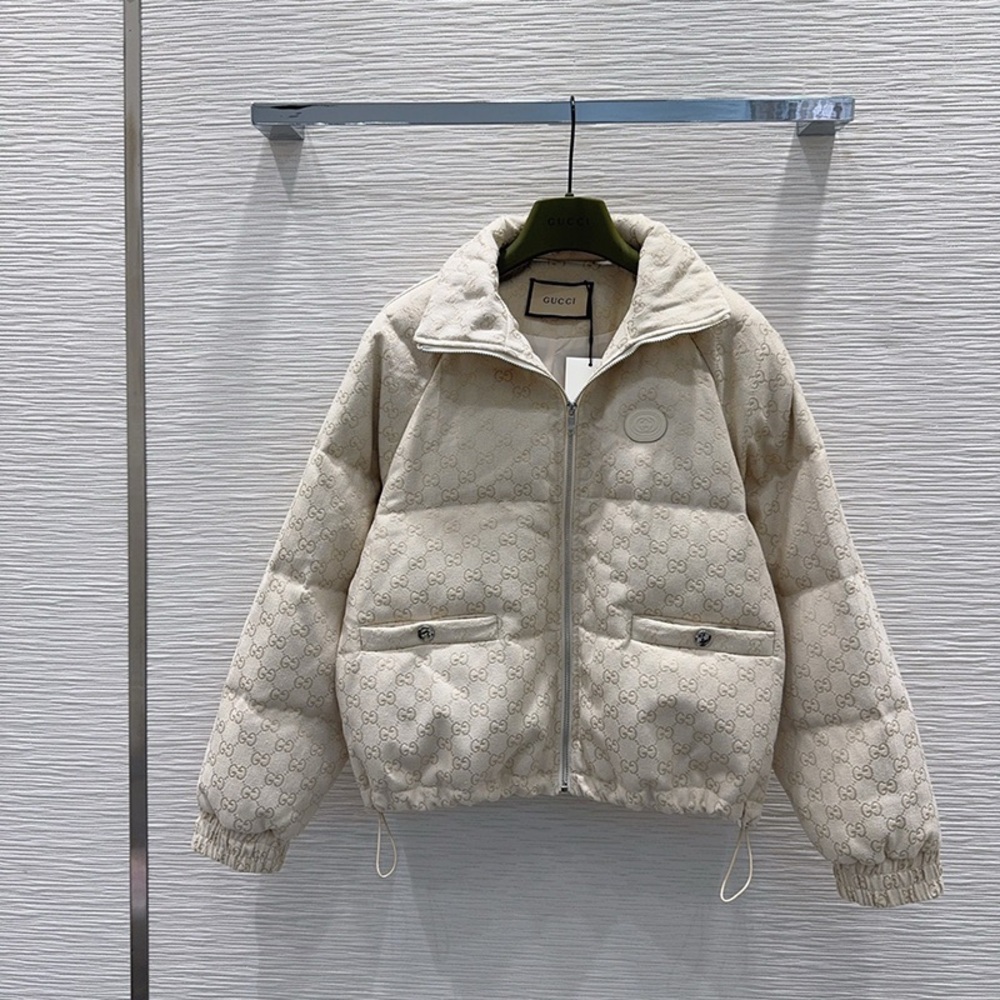 Gucci Cream-Colored Double G Jacquard Down Jacket
